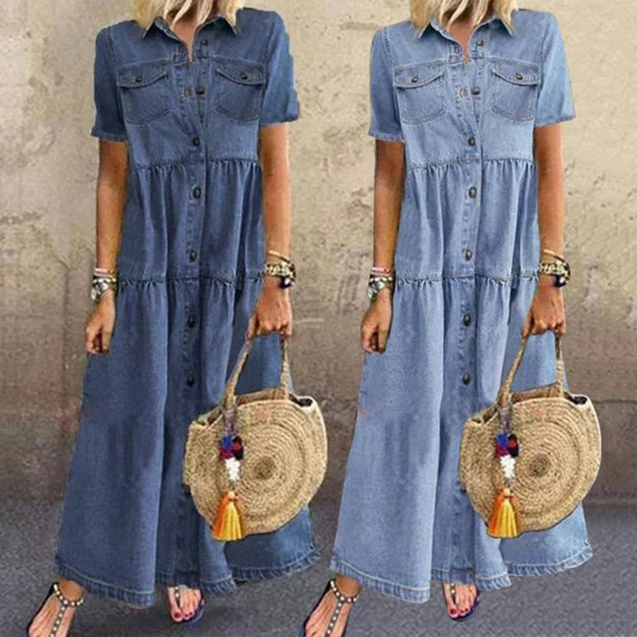 Fashionable women's elegant dress, offering a stylish and slimming silhouette. Perfect chic midi for any occasion.