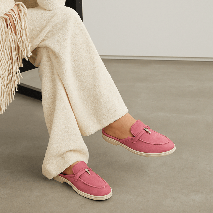 Premium women's elegant slip-on mule loafers. Comfortable backless flats, ideal for a chic, versatile, smart casual style.