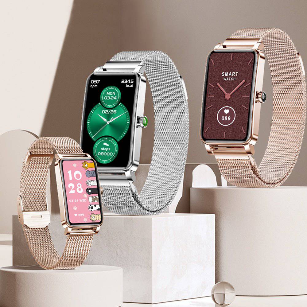 Touchscreen women's smartwatch with smart notifications, compatible with Android & iOS for seamless connectivity.