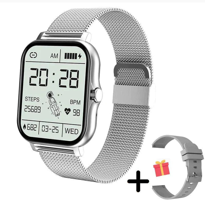 Modern elegant women's smartwatch, health & fitness tracking. Digital watch, activity monitor, stylish design.