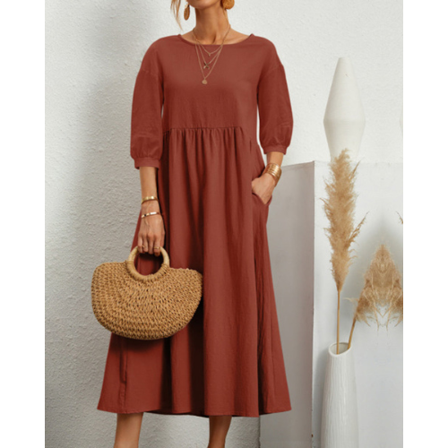 Versatile women's smocked midi dress. Elegant sleeveless comfort for summer and casual wear.