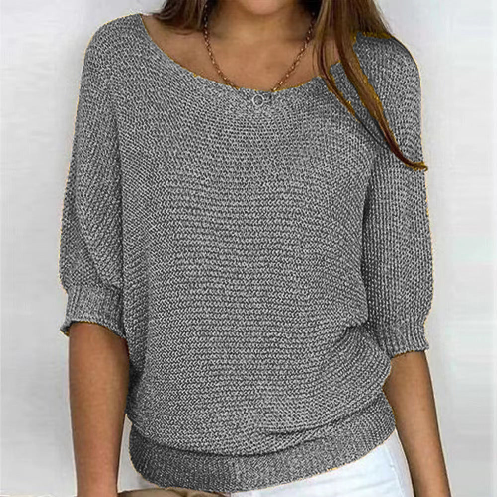 Elegant women's soft knit sweater with a cozy feel, perfect for autumn & winter comfort and style.