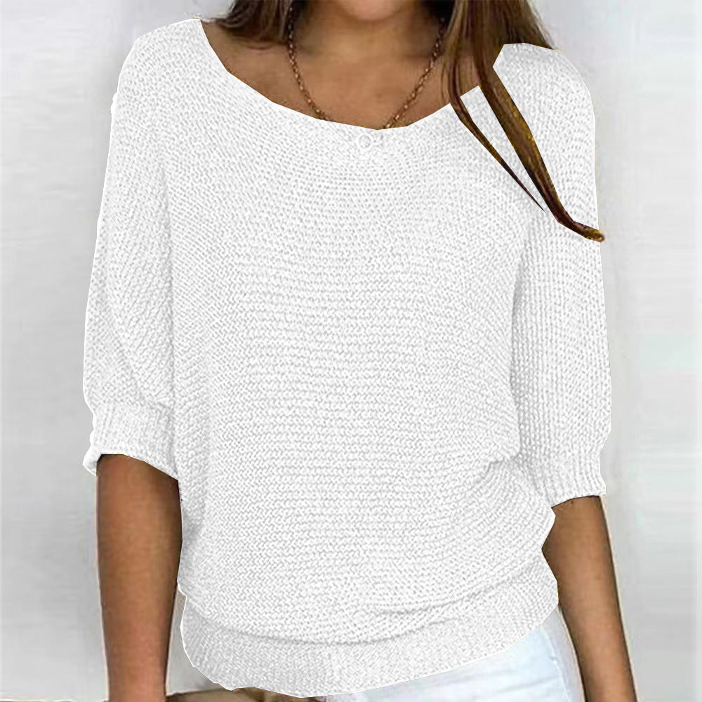 Comfortable soft knit women's sweater, an elegant crewneck top ideal for cozy everyday wear.
