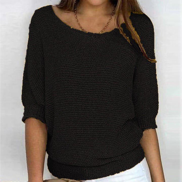 Elegant women's soft knit sweater, a versatile long sleeve top for comfortable autumn & winter style.