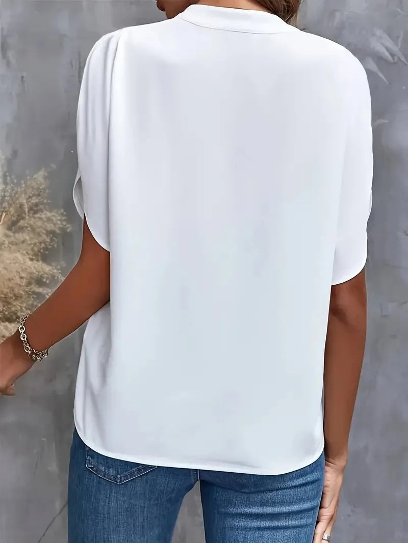 Versatile women's V-neck blouse, long sleeve relaxed fit, ideal for casual wear or office elegance.
