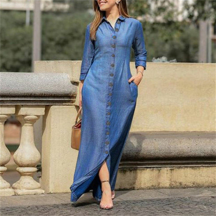 Elegant women's solid color maxi dress with long sleeves. Perfect for versatile casual or evening wear.