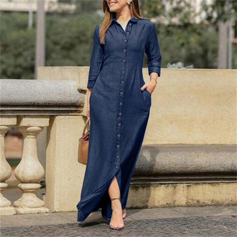 Versatile long sleeve solid maxi dress for women. Comfortable and elegant for any occasion.