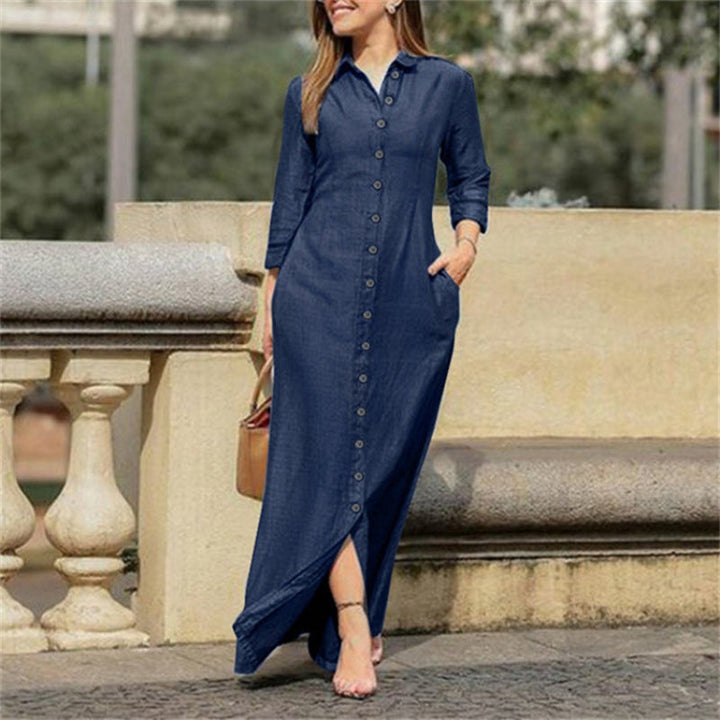 Versatile long sleeve solid maxi dress for women. Comfortable and elegant for any occasion.