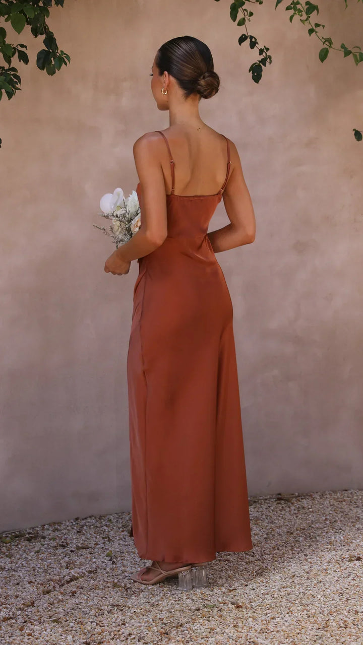 Lightweight, flowy women's slip maxi dress for comfortable spring and summer style. Ideal resort fashion.