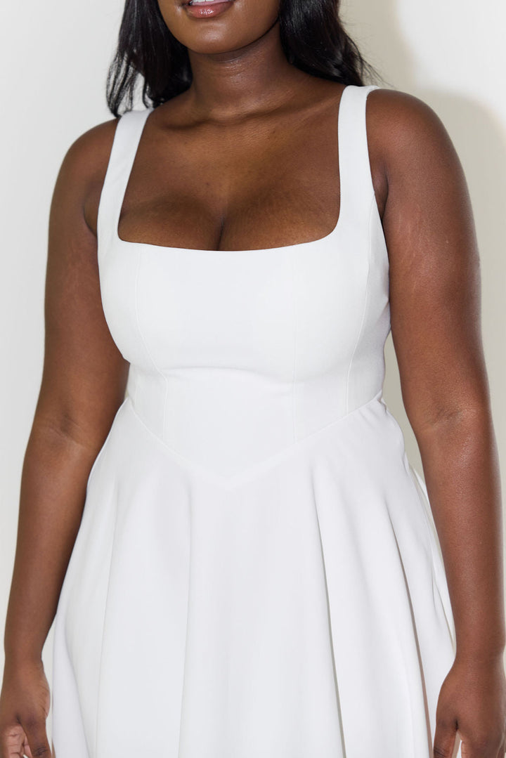 Women's elegant square neck midi dress, perfect A-line occasion wear for parties & formal events.