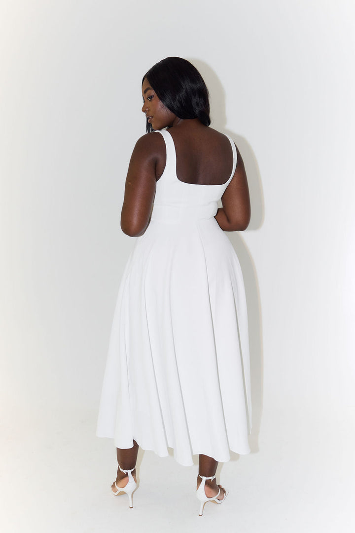 Classic elegant square neck midi dress for women, a chic and versatile fashion statement piece.