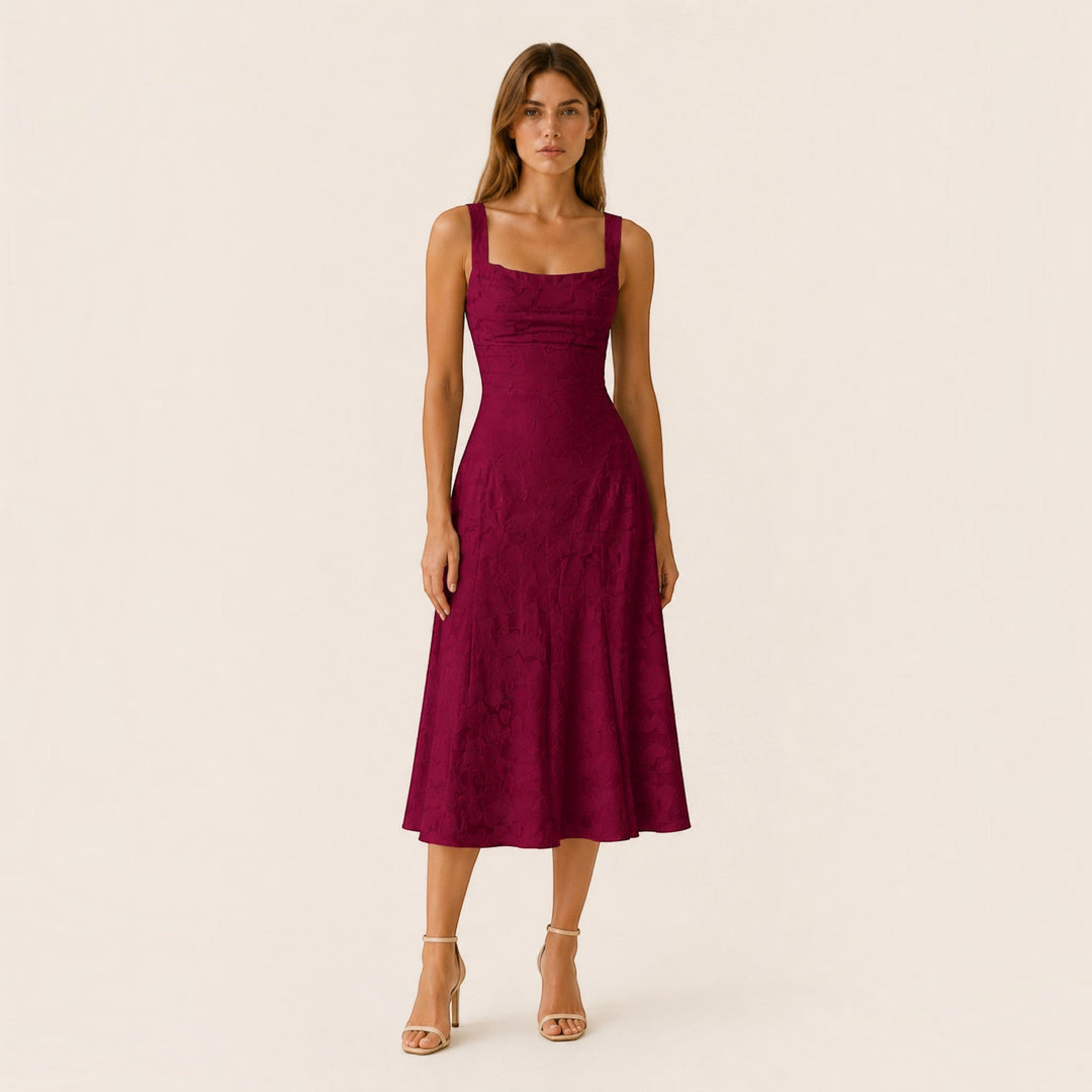 Sophisticated women's midi dress with a stylish square neckline. Ideal for evening parties & celebrations.