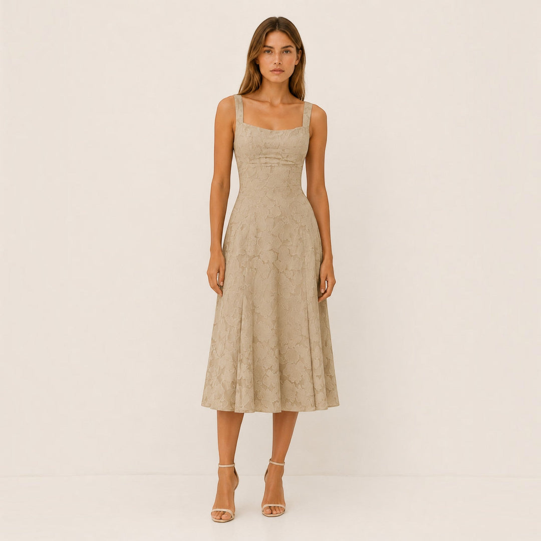 Classic women's square neck midi dress. This elegant A-line style is ideal for parties & celebrations.