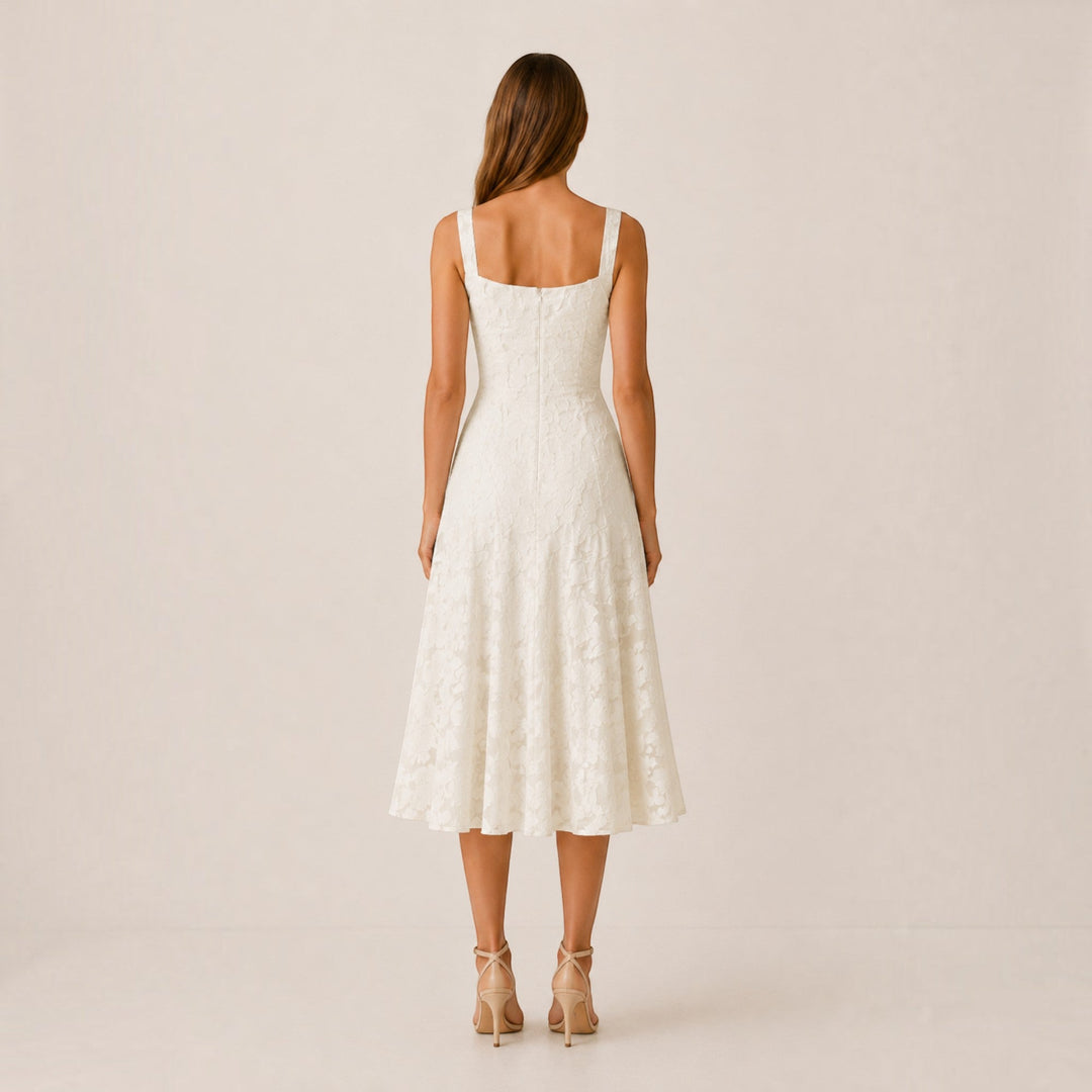 Beautiful women's square neck A-line midi dress. A versatile, elegant choice for evening or party wear.