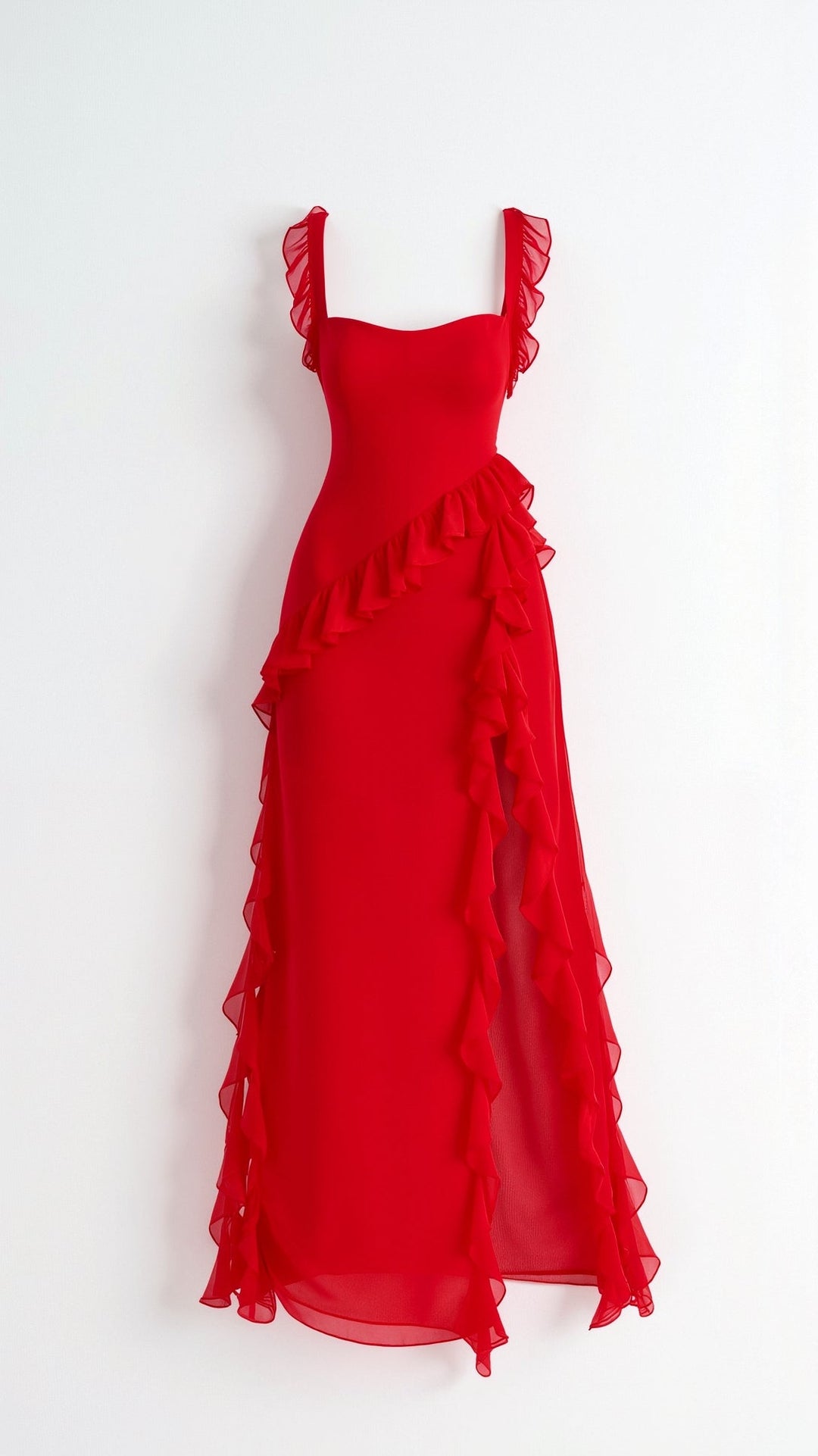 Premium occasion wear: women's square neck ruched asymmetric maxi dress, a perfect formal evening gown.