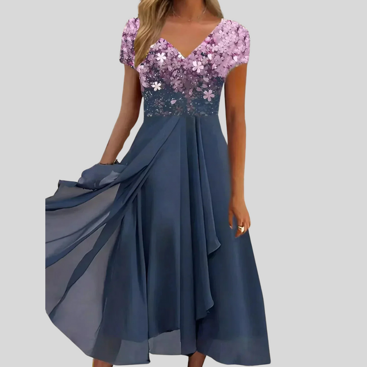 Women's elegant statement dress in a seasonal color, featuring a flattering fit, perfect for any chic occasion.