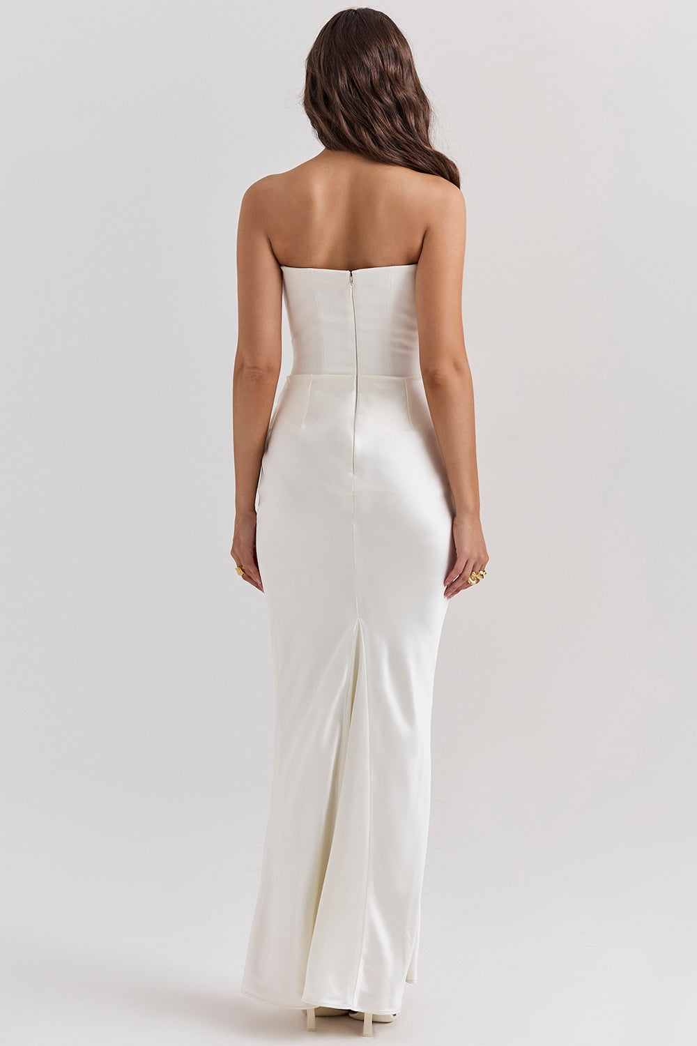 Long elegant strapless maxi dress for women, ideal as a wedding guest dress or formal occasion wear.