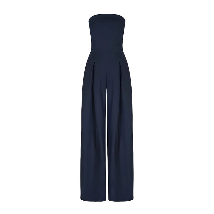 Stylish women's high-waist wide-leg jumpsuit with an elegant strapless design for events.
