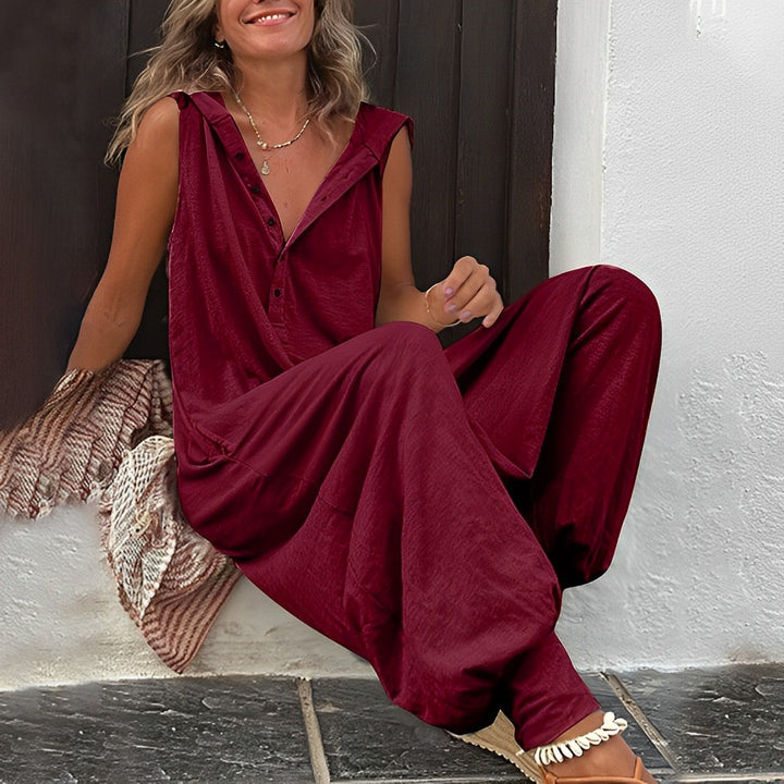 Stylish women's stretch jumpsuit, a comfortable one-piece suit offering a flattering fit for any occasion.