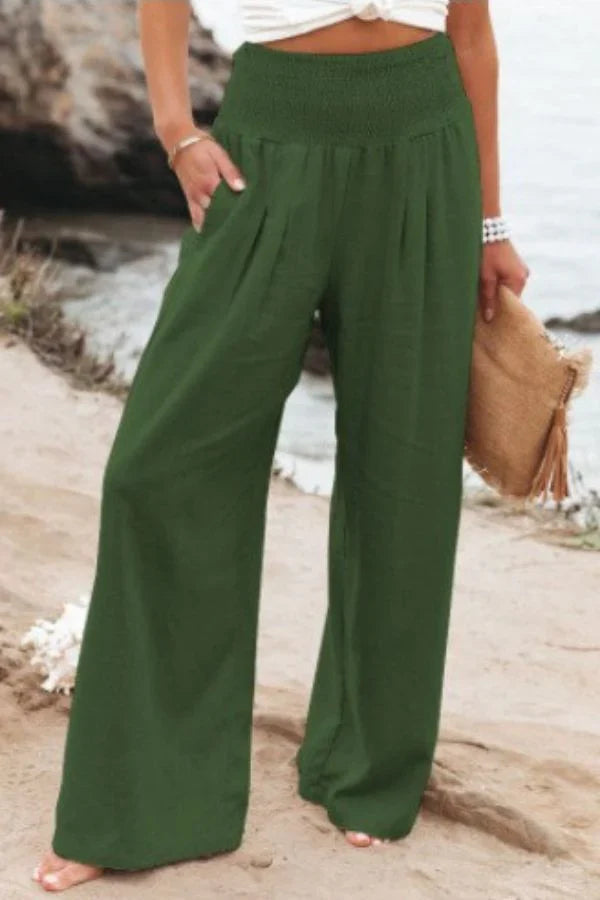 Spring/Summer women's palazzo pants, comfortable, stretchy, and elegant with a flowy wide leg.