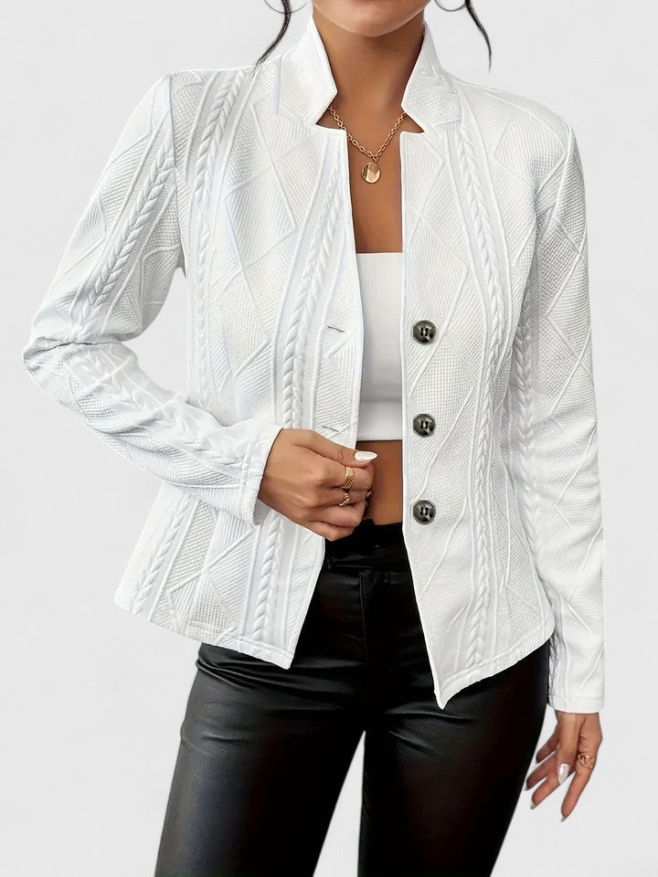 Elegant women's structured jacket, perfect for polished office attire & professional workwear fashion.