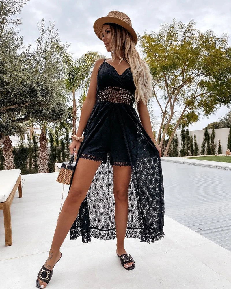 White flowy women's V-neck maxi dress, elegant summer long dress for beach wear or casual style.