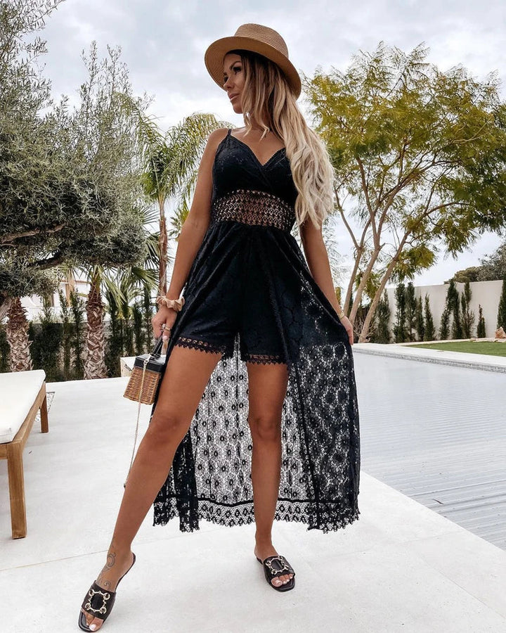 White flowy women's V-neck maxi dress, elegant summer long dress for beach wear or casual style.