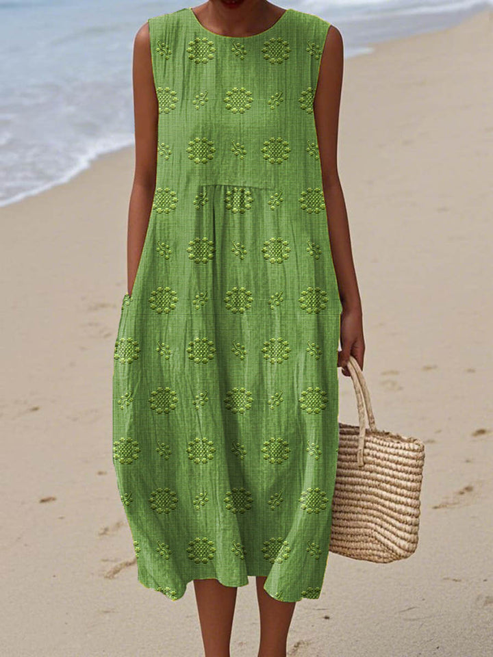 Elegant women's summer midi dress with pockets. Sleeveless, comfortable, and perfect for casual or vacation wear.