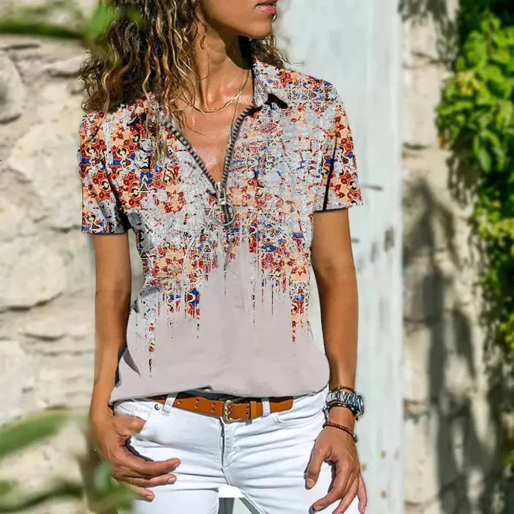 Soft, lightweight women's summer shirt. Elegant button-down blouse, comfortable for modern casual chic.