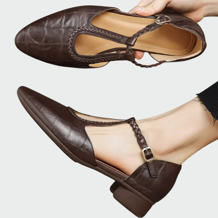 Women's elegant Mary Jane shoes, featuring a T-Bar strap, chic pointed toe, and sturdy block heel for comfort.
