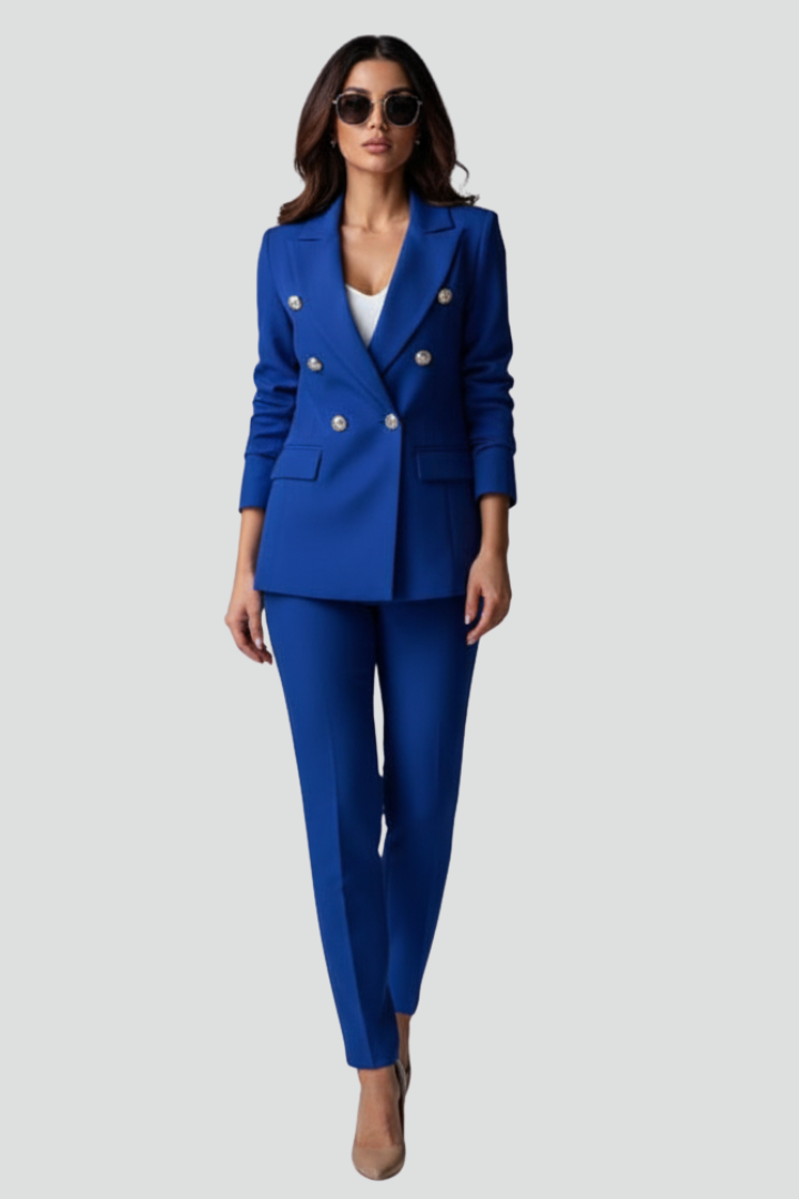 Versatile women's tailored blazer & trouser set, suitable for formal events, office, or business wear.