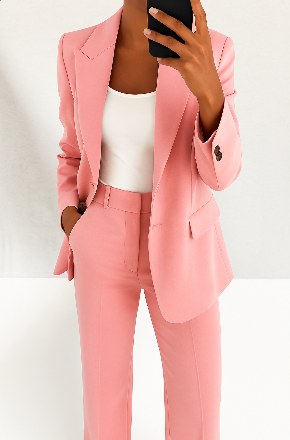Women's sophisticated suit set with a tailored blazer and chic trousers for any occasion.