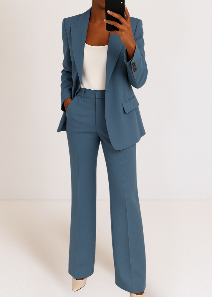 Elegant women's tailored blazer & trousers co-ord set for a polished, chic workwear or smart casual outfit.