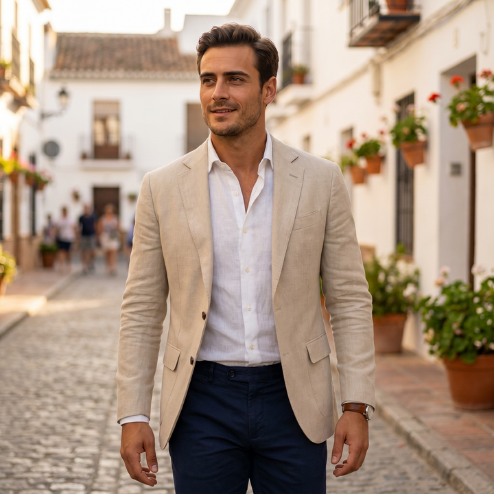 Stylish green women's tailored blazer, featuring front buttons & vent for a modern business casual look.