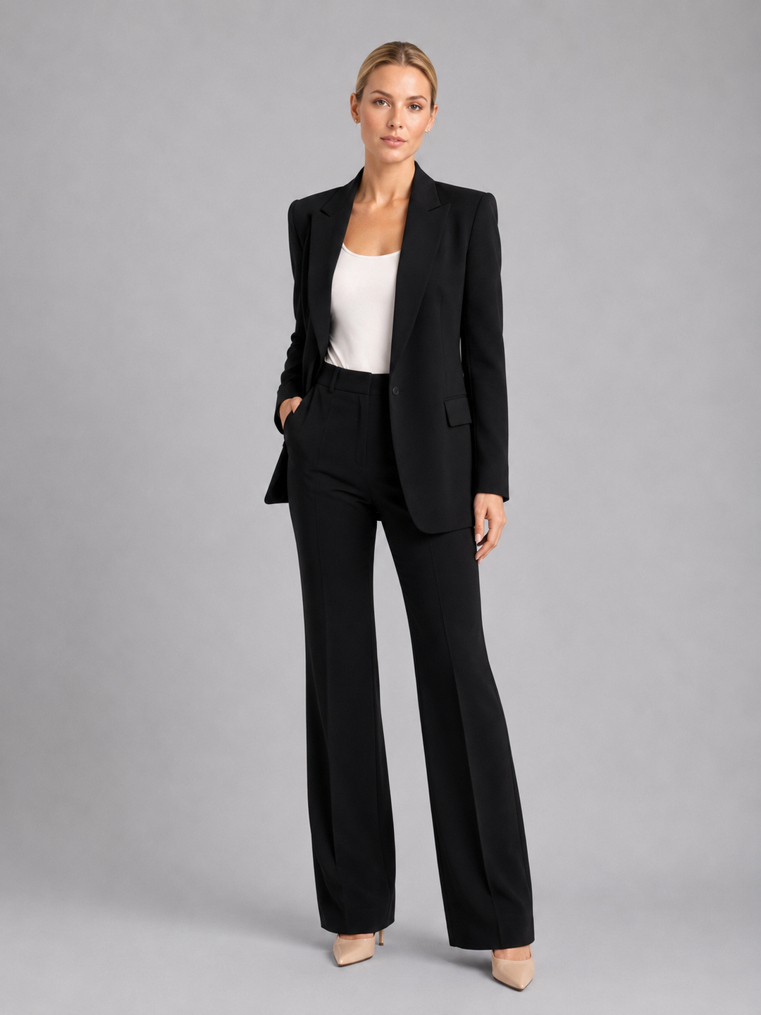 Tailored women's elegant trouser suit, a smart casual blazer set perfect for business, formal wear & occasions.