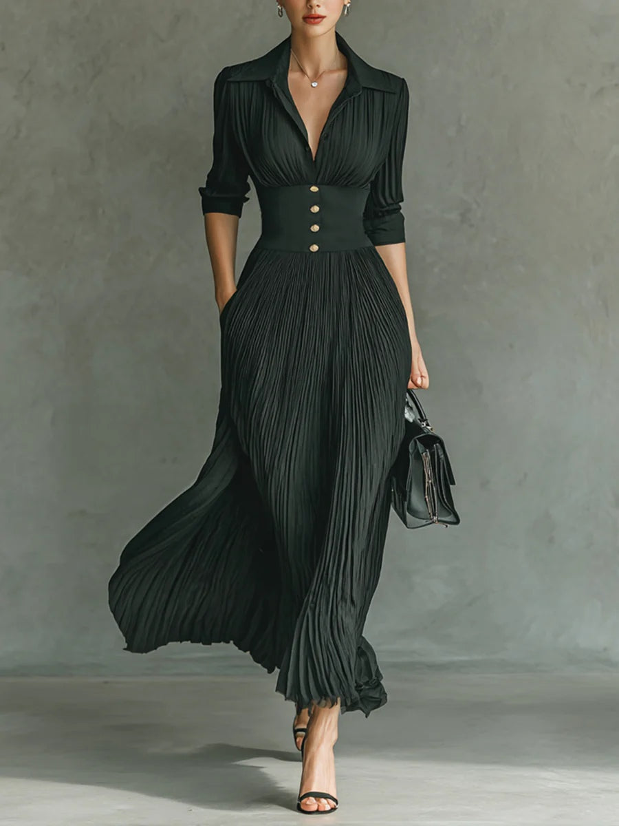 Elegant women's tailored waist maxi dress in a classic silhouette, perfect for versatile day-to-night occasion wear.