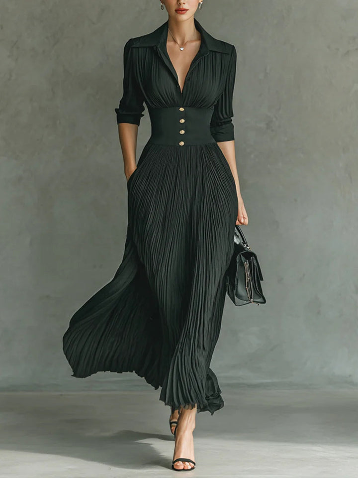 Elegant women's tailored waist maxi dress in a classic silhouette, perfect for versatile day-to-night occasion wear.