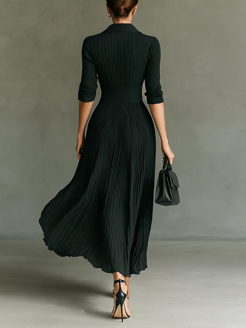 Long, feminine women's maxi dress with a comfortable, tailored waist. Ideal for elegant day-to-night styling.
