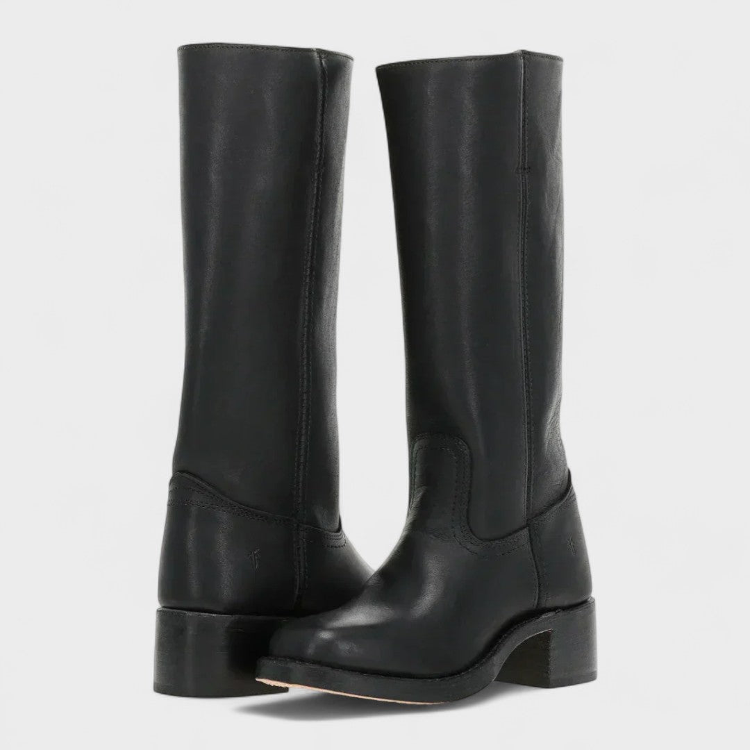 Stylish women's tall black boots, comfortable and elegant. Perfect knee-high fashion boots for winter.