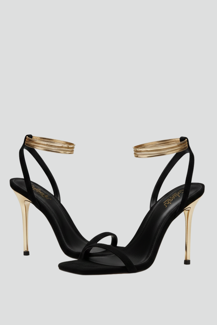 Elegant women's thin strap high heel sandals with chic ankle strap, perfect for formal events & evening wear.