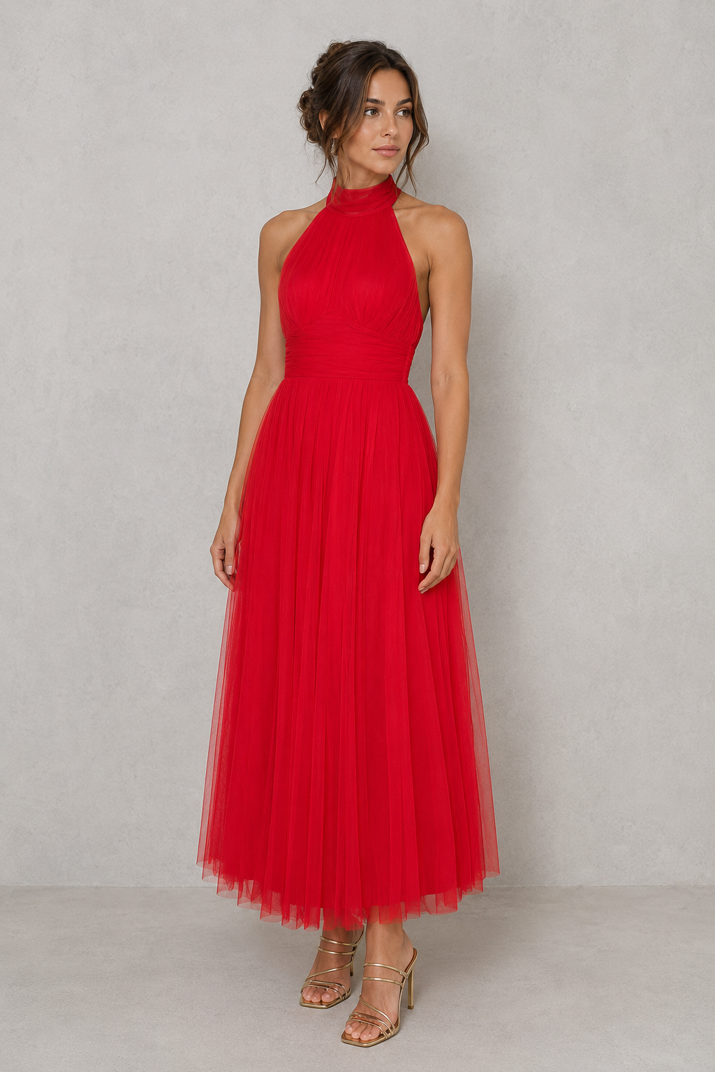 Romantic women's midi dress, perfect for a special occasion or as a wedding guest outfit.