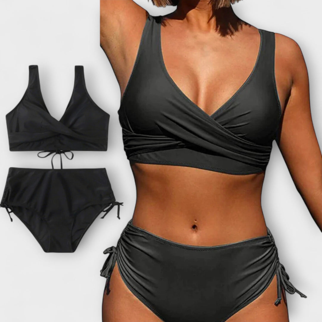 Stylish two-piece bikini for women, offering a flattering fit. Perfect elegant swimwear for summer beach days & holidays.