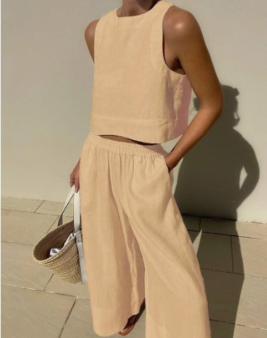 Navy blue women's two-piece elegant outfit. Matching set, perfect for versatile spring & summer fashion.