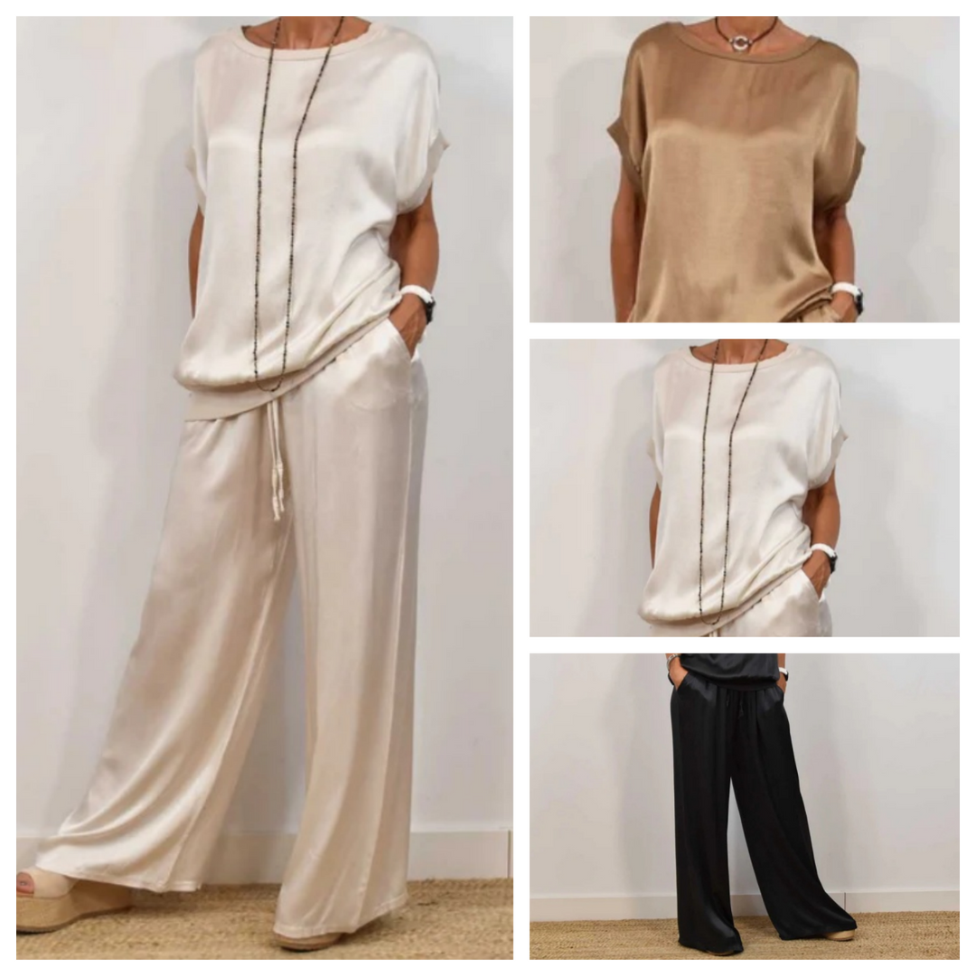Elegant women's two-piece outfit set, a chic and comfortable matching apparel for stylish wear.