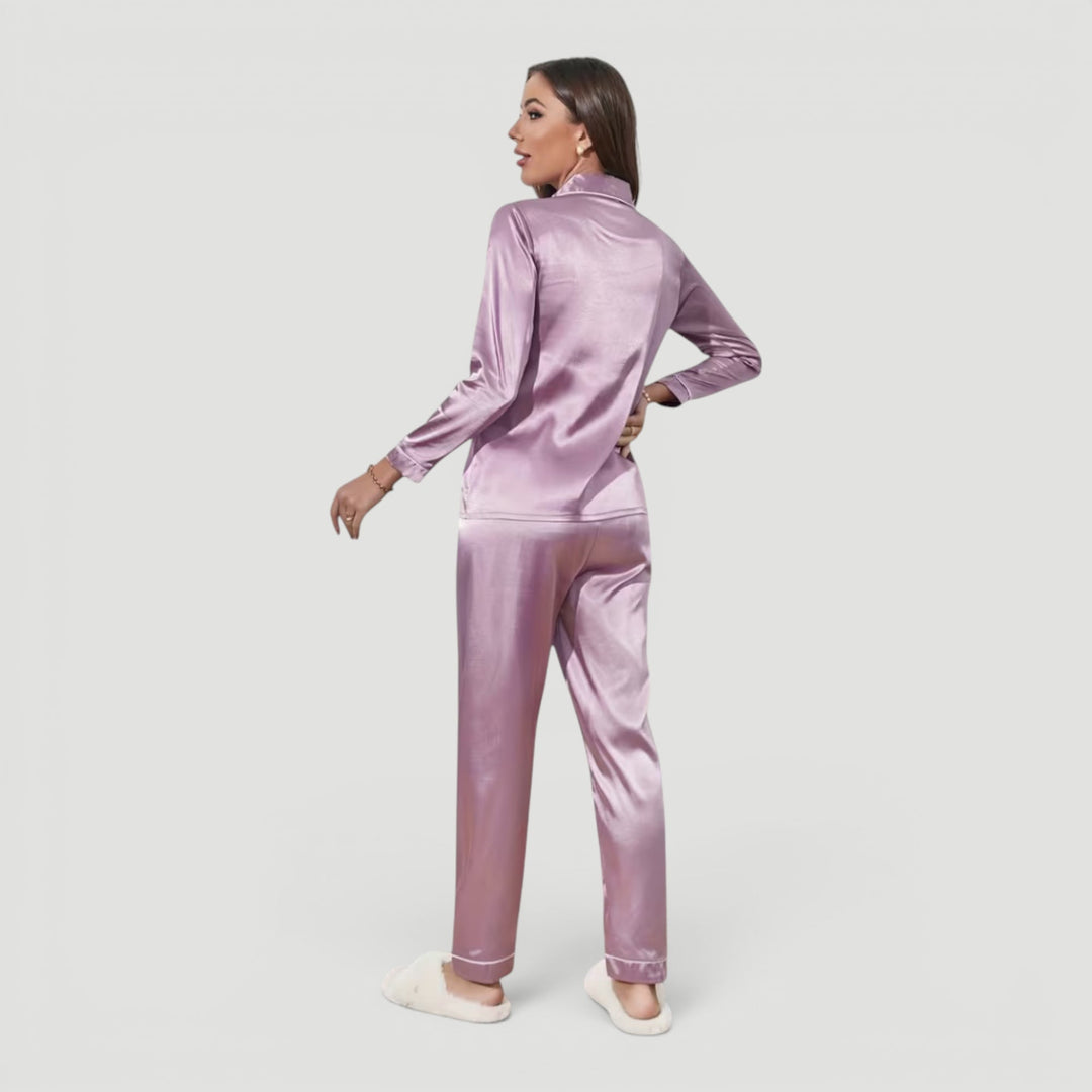 Beautiful women's two-piece pajama set, offering elegant style and soft comfort for sleepwear.