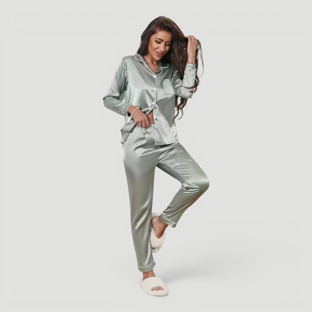 Comfortable women's two-piece pajama set, offering elegant style for nightwear and lounging.