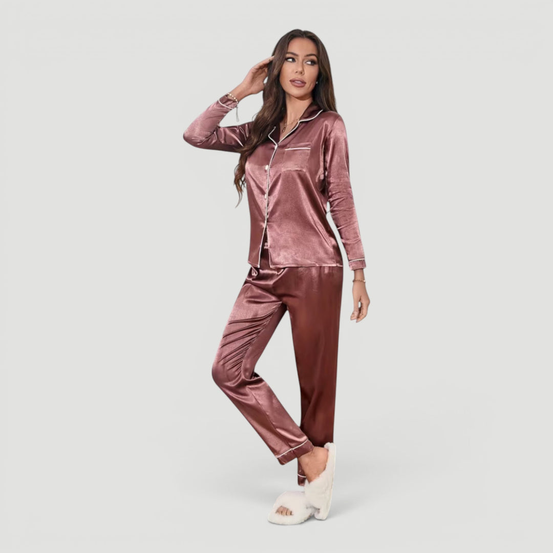 Luxurious women's soft pajama lounge set, a comfortable two-piece nightwear option for women.