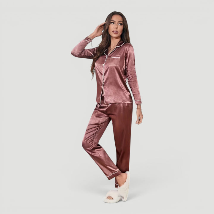 Luxurious women's soft pajama lounge set, a comfortable two-piece nightwear option for women.