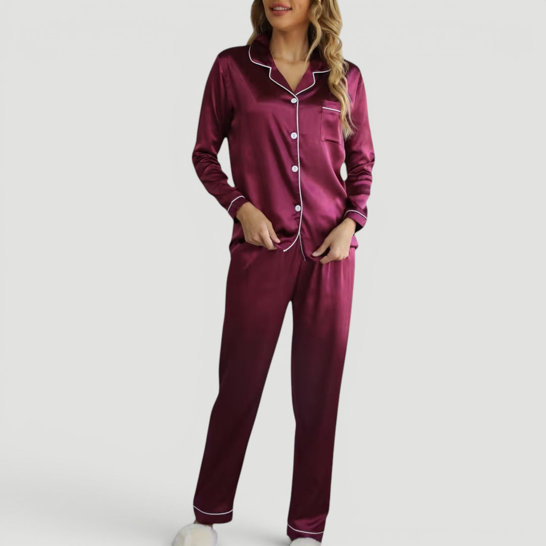 Chic women's two-piece pajama set, blending elegance and comfort for a perfect night's rest.