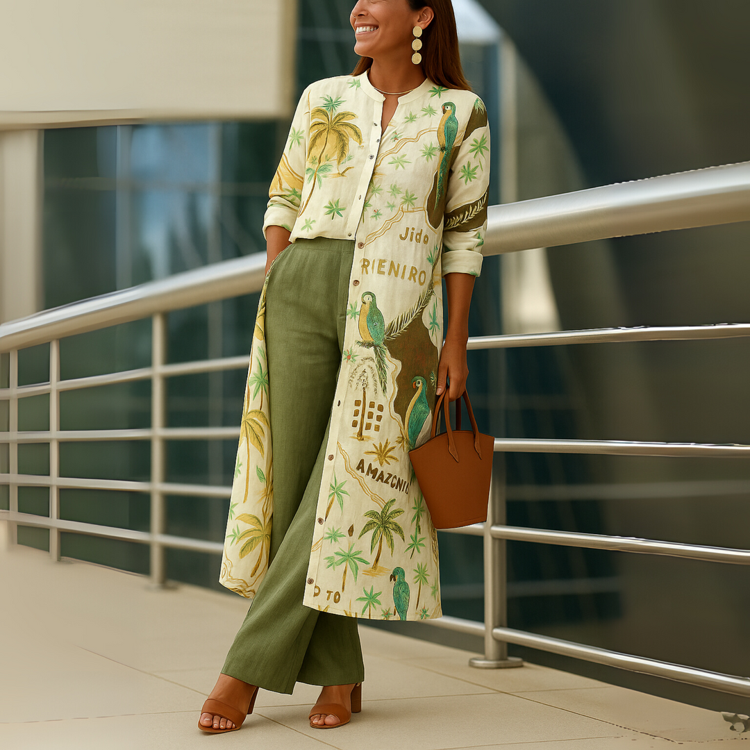 Comfortable wide-leg trousers from the women's two-piece set, offering a relaxed fit and chic style for casual wear.